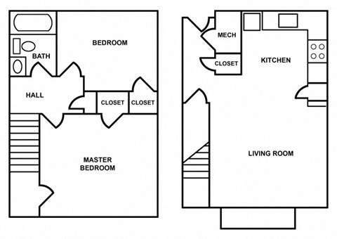 Floor plan for 2 beds, 1 bath, 766 sqft