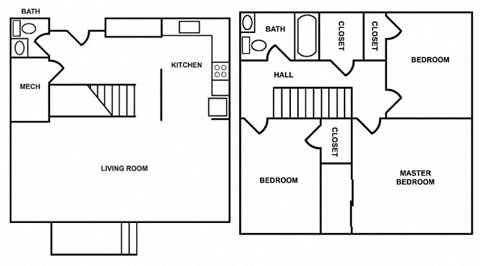 Floor plan for 3 beds, 2 baths, 1172 sqft