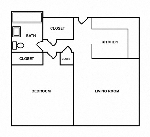 Floor plan for 1 bed, 1 bath, 575 sqft