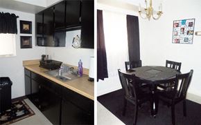 Hagerstown apartment for rent - a kitchen and a dining room with a sink and a table