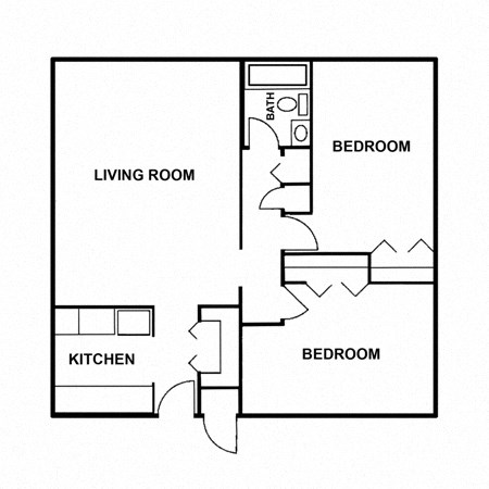 Floor plan for 2 beds, 1 bath, 904 sqft