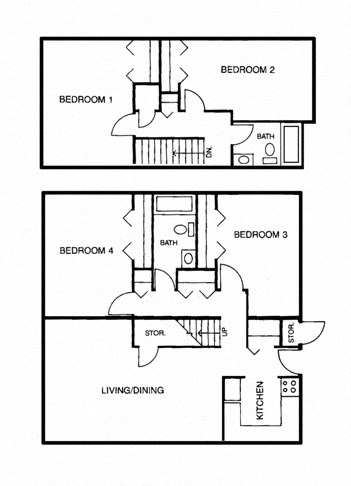 Floor plan for 1 bed, 2 baths, 1438 sqft