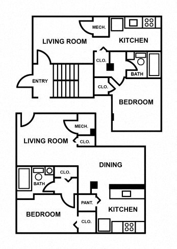 Floor plan for 1 bed, 1 bath, 440 sqft