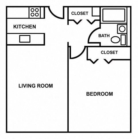 Floor plan for 1 bed, 1 bath, 688 sqft