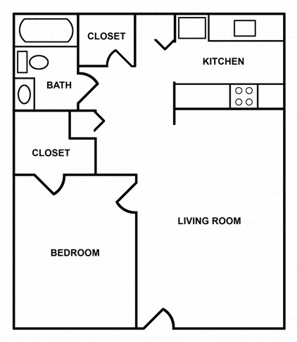 Floor plan for 1 bed, 1 bath, 485 sqft