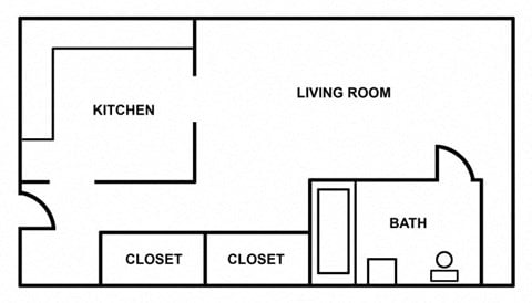 Floor plan for studio, 1 bath, 577 sqft