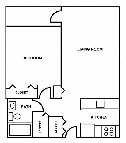 Floor plan for 1 bed, 1 bath, 625 sqft