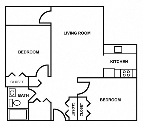 Floor plan for 2 beds, 1 bath, 825 sqft