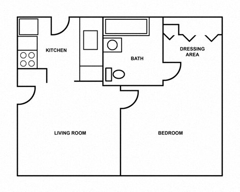 Floor plan for 1 bed, 1 bath, 548 sqft
