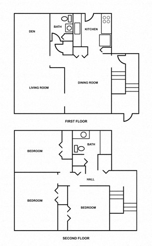 Floor plan for 3 beds, 2 baths, 1268 sqft
