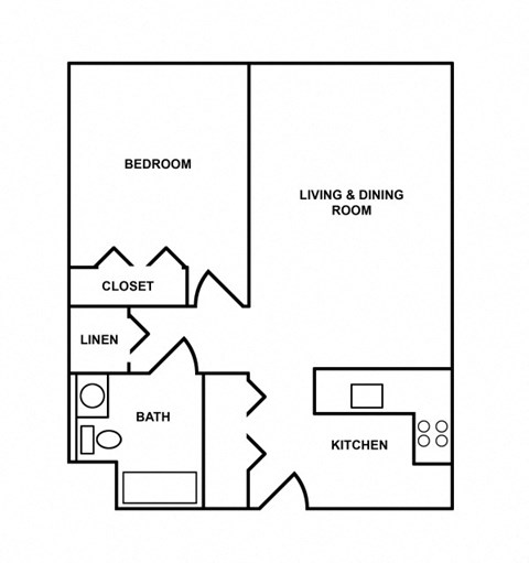 Floor plan for 1 bed, 1 bath, 750 sqft