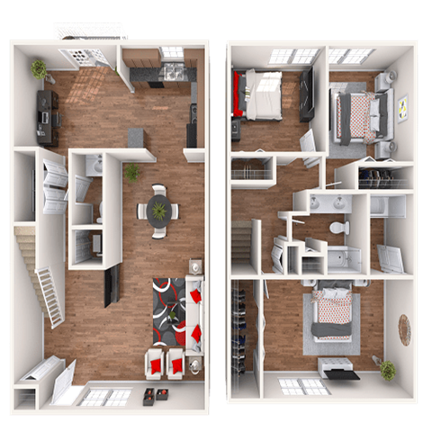 Floor plan for 3 beds, 2.5 baths, 1496 sqft