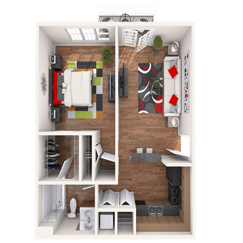 Floor plan for 1 bed, 1 bath, 655 sqft