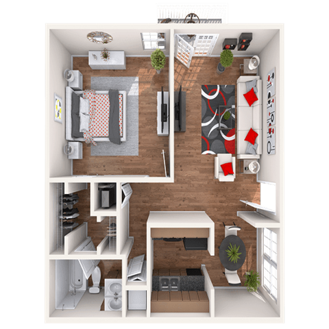 Floor plan for 1 bed, 1 bath, 706 sqft