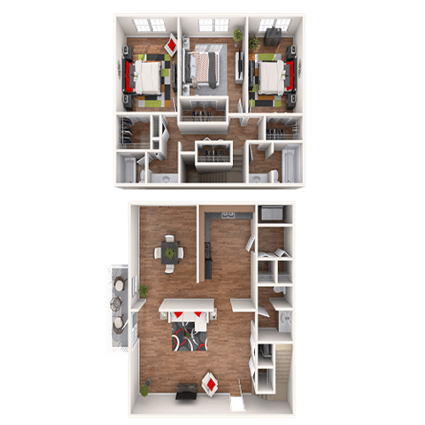 Floor plan for 3 beds, 2.5 baths, 1603 sqft