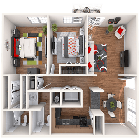 Floor plan for 2 beds, 2 baths, 1120 sqft