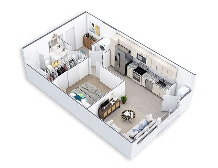 Floor plan for 1 bed, 1 bath, 540 sqft