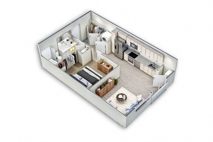 Floor plan for 1 bed, 1 bath, 620 sqft