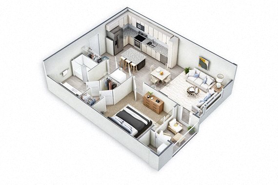 Floor plan for 1 bed, 1 bath, 776 sqft