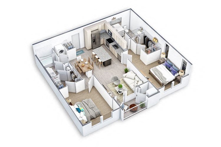 Floor plan for 2 beds, 2 baths, 1124 sqft
