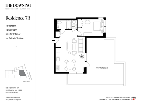 Floor plan for 1 bed, 1 bath, 778 sqft