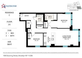 Brooklyn apartment for rent - A floor plan for a residence at 108 Downing Street, Brooklyn NY 11238.
