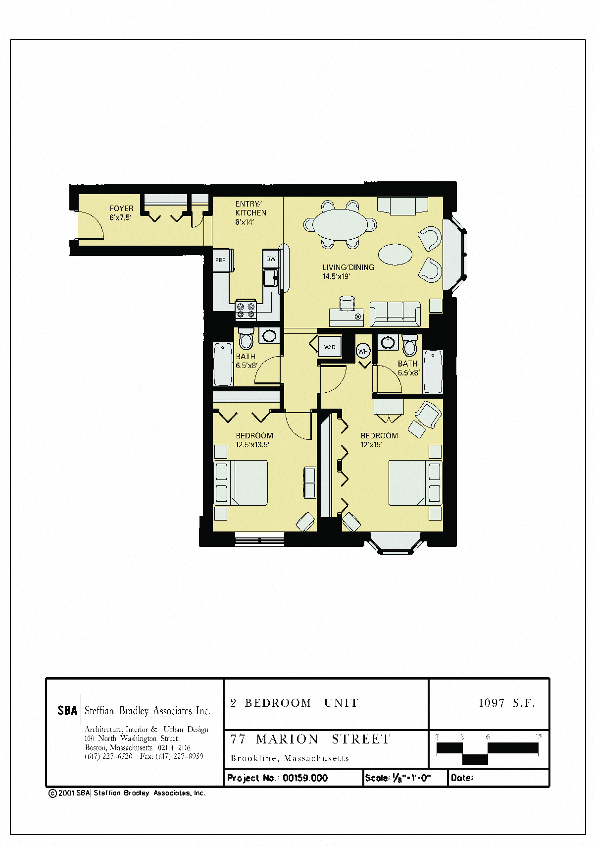 Floor plan for 2 beds, 2 baths, 1165 sqft