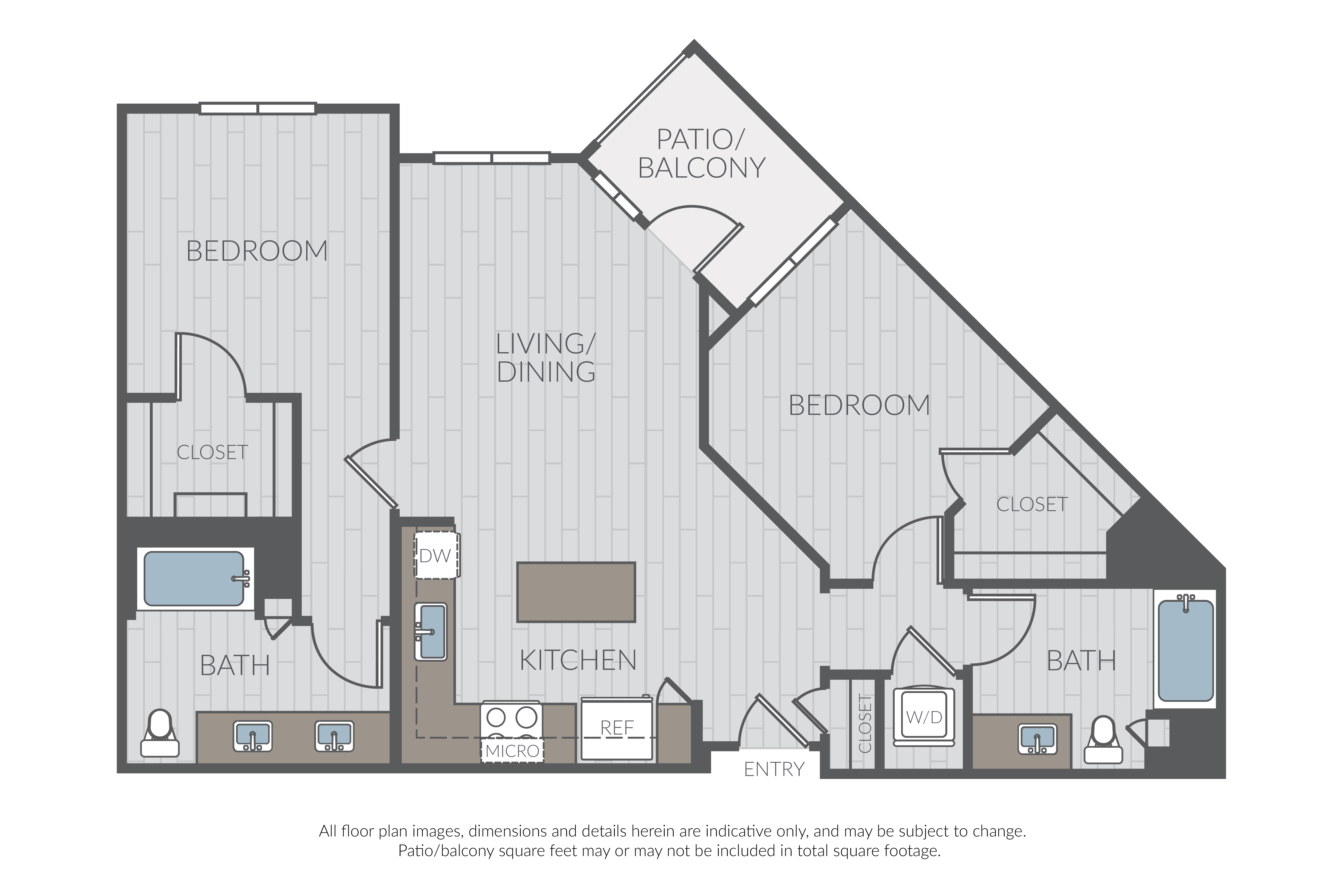 Floor plan for 2 beds, 2 baths, 1095 sqft