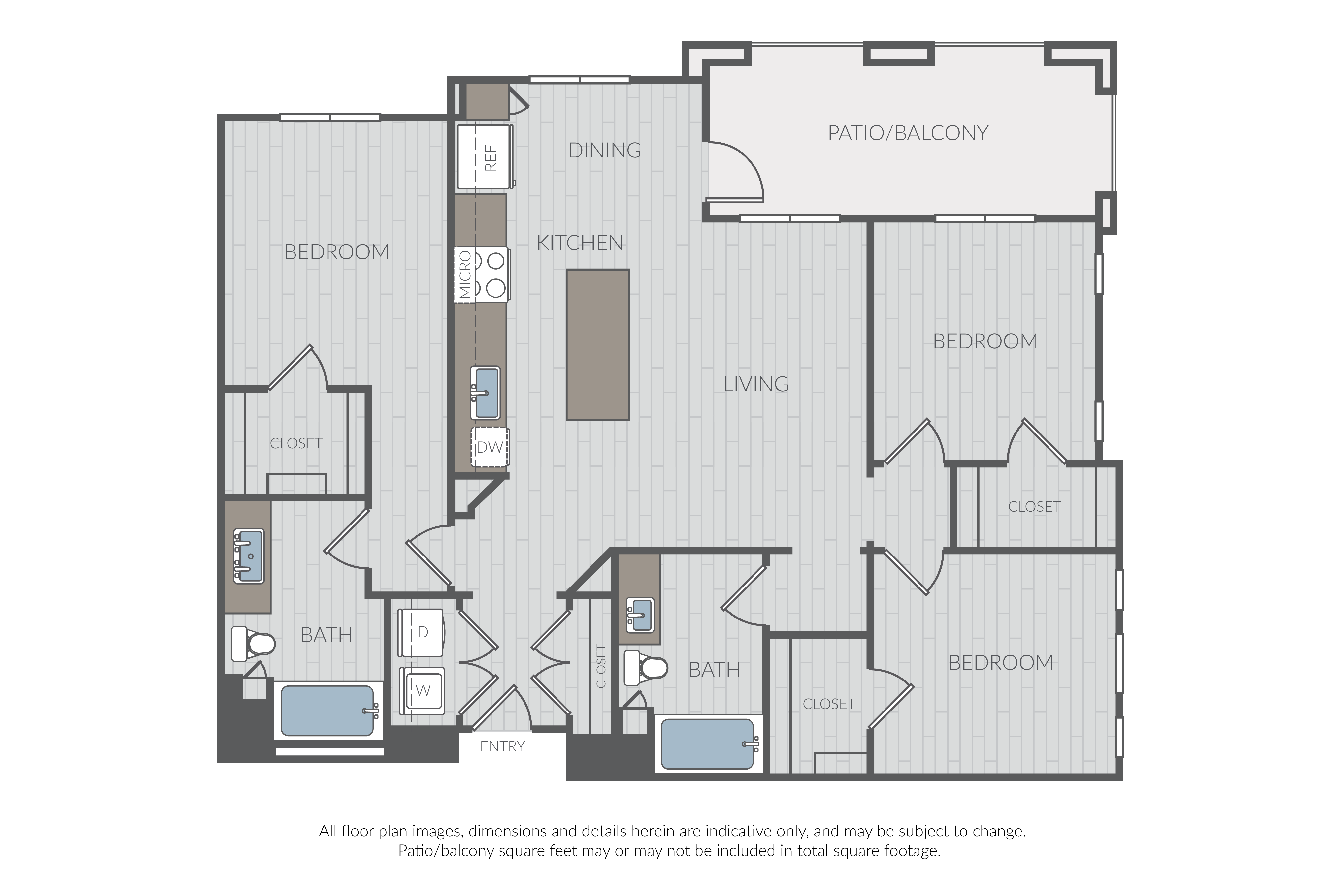 Floor plan for 3 beds, 2 baths, 1376 sqft