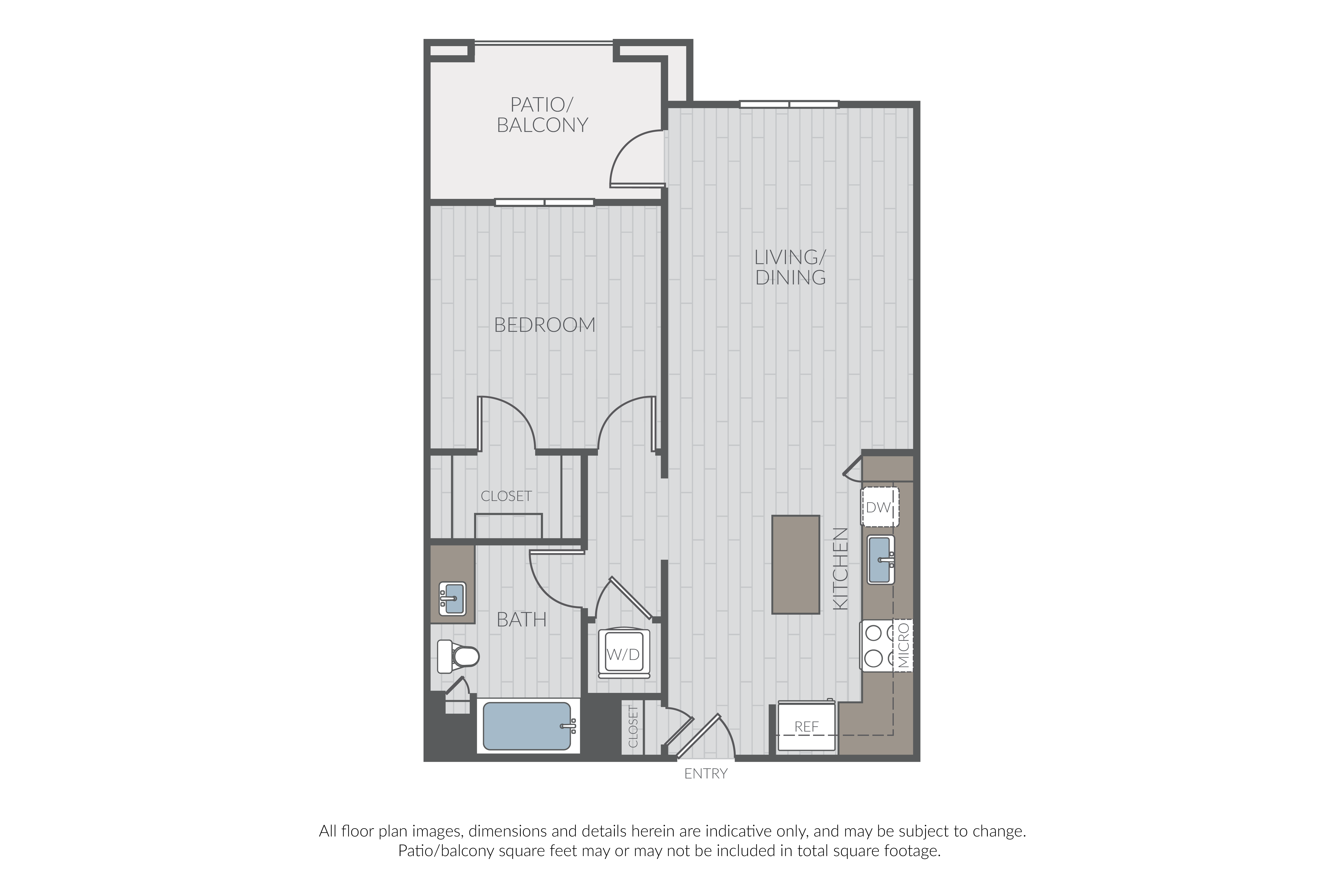 Floor plan for 1 bed, 1 bath, 758 sqft
