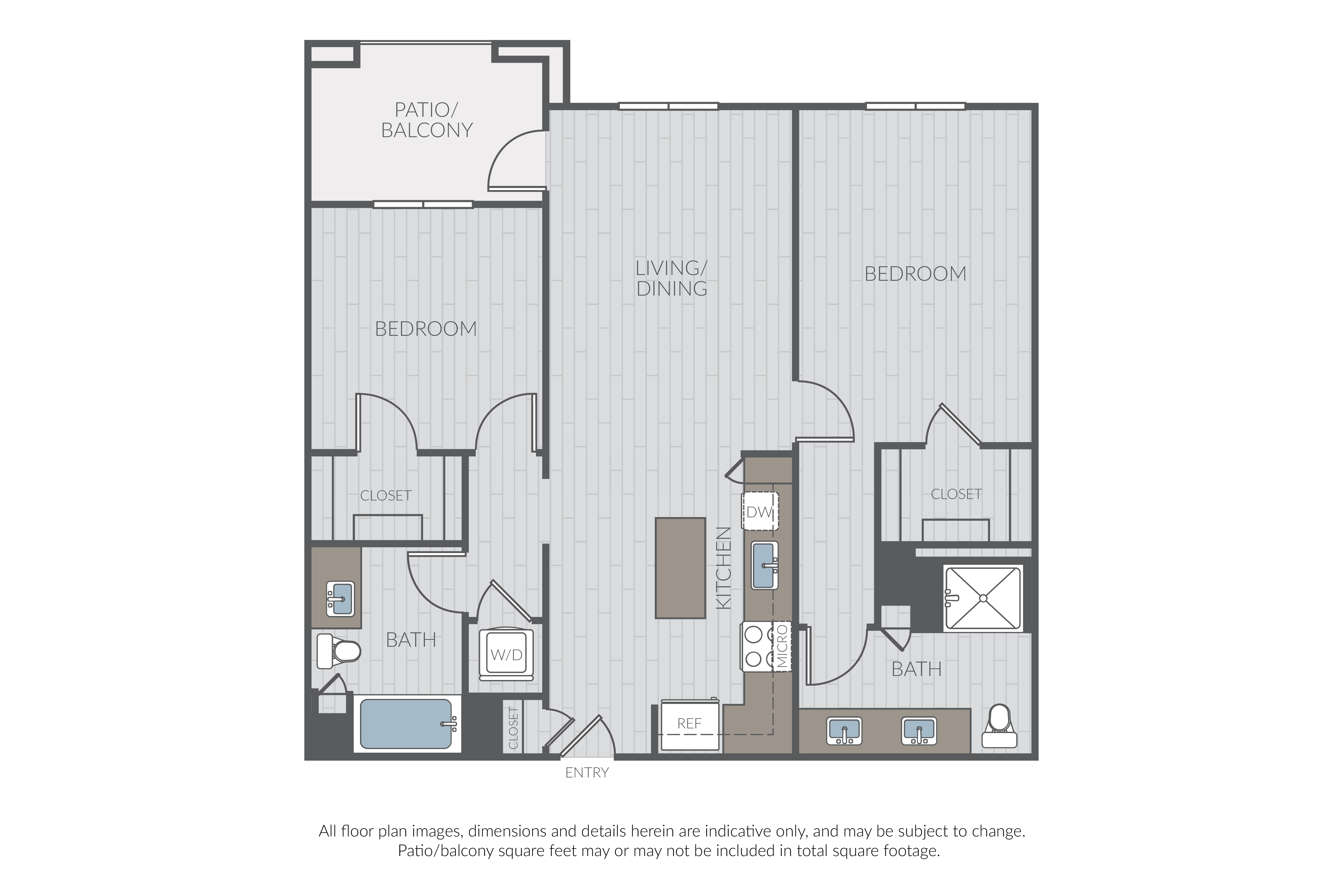 Floor plan for 2 beds, 2 baths, 1148 sqft