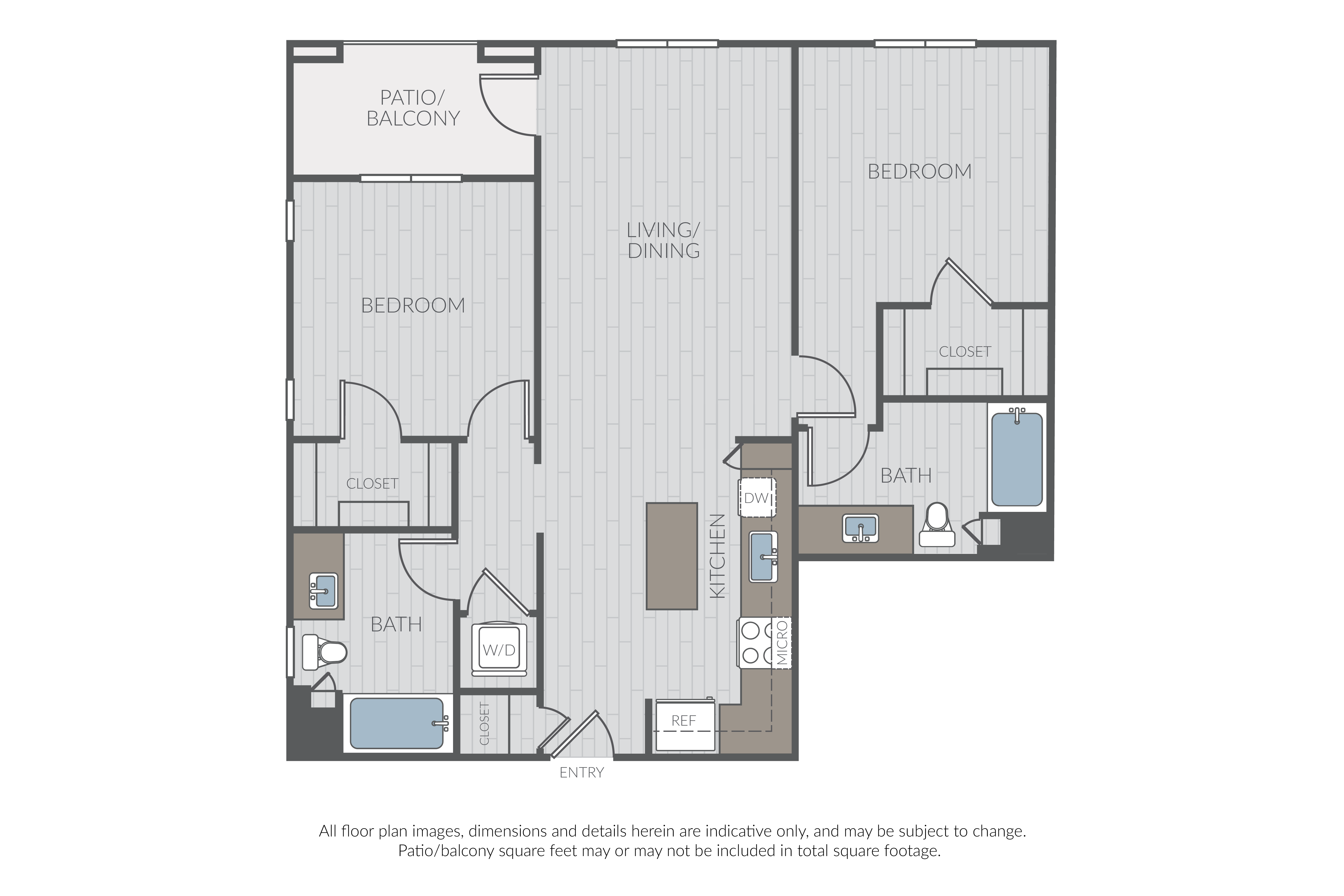 Floor plan for 2 beds, 2 baths, 1078 sqft