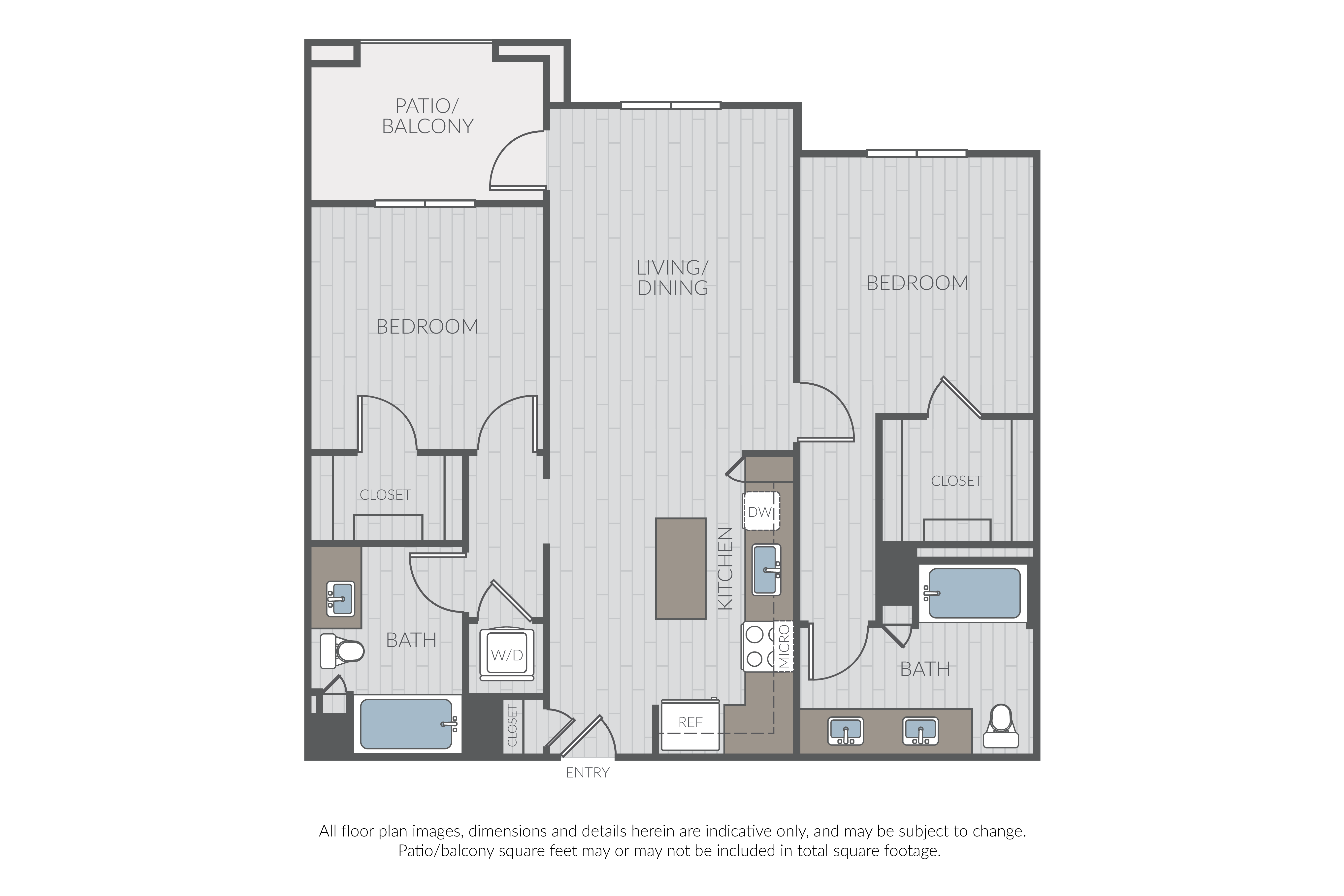 Floor plan for 2 beds, 2 baths, 1113 sqft
