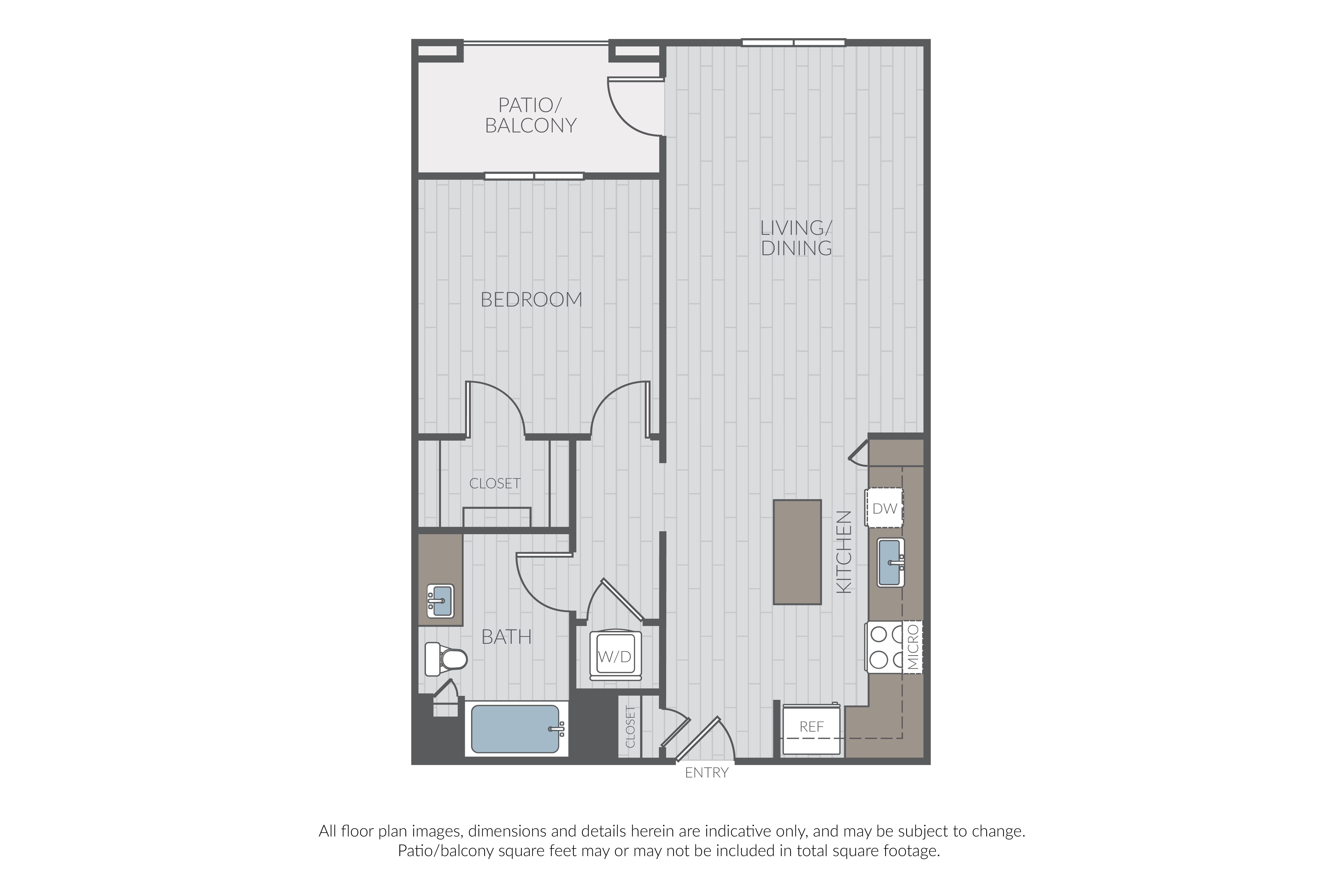 Floor plan for 1 bed, 1 bath, 777 sqft