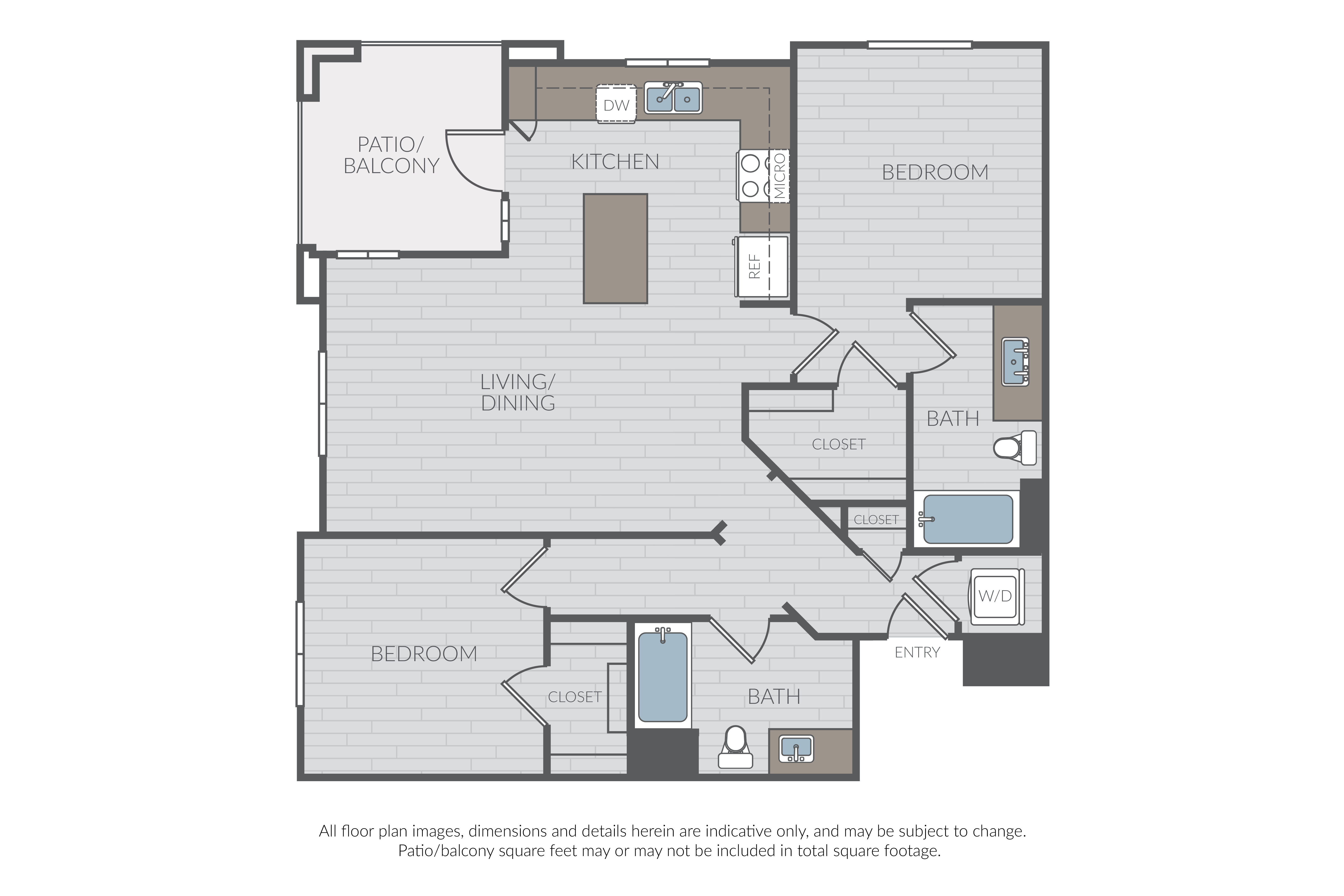 Floor plan for 2 beds, 2 baths, 1148 sqft