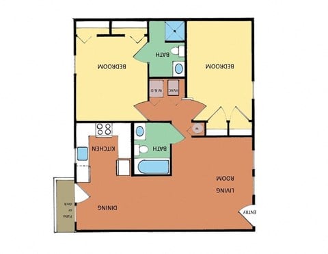 Floor plan for 2 beds, 2 baths, 990 sqft