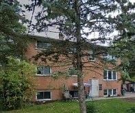 Kitchener apartment for rent - A red brick building with a tree in front.