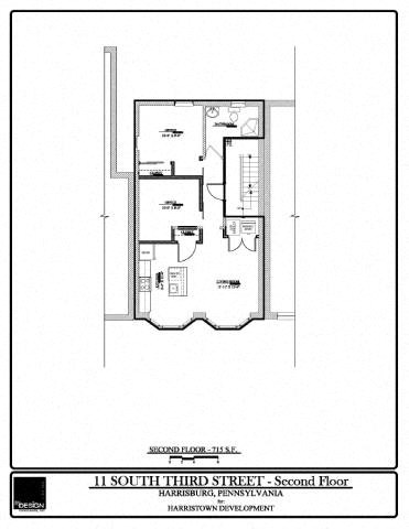 Floor plan for 1 bed, 1 bath, 715 sqft