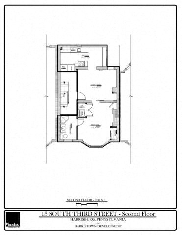 Floor plan for 1 bed, 1 bath, 700 sqft