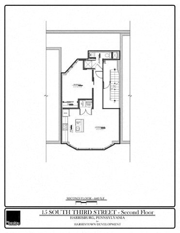 Floor plan for 1 bed, 1 bath, 640 sqft