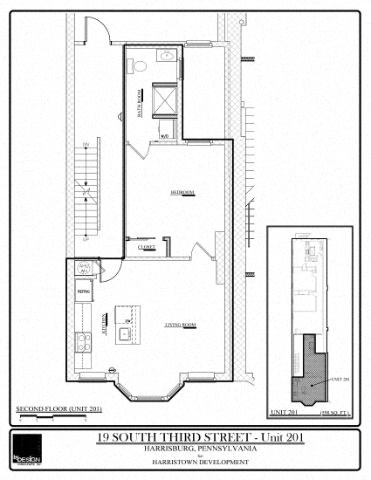 Floor plan for 1 bed, 1 bath, 598 sqft