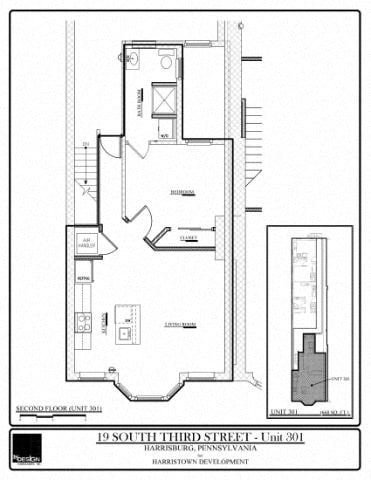 Floor plan for 1 bed, 1 bath, 668 sqft
