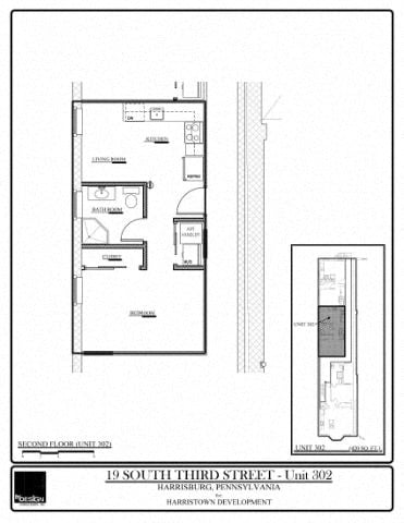 Floor plan for 1 bed, 1 bath, 420 sqft
