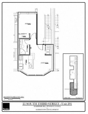 Floor plan for 1 bed, 1 bath, 441 sqft