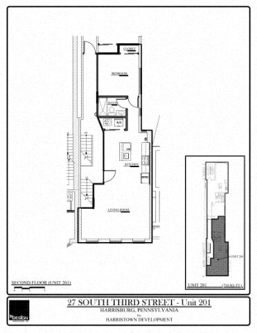Floor plan for 1 bed, 1 bath, 710 sqft