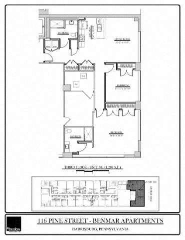 Floor plan for 2 beds, 2 baths, 1208 sqft