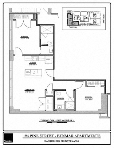 Floor plan for 2 beds, 2 baths, 810 sqft
