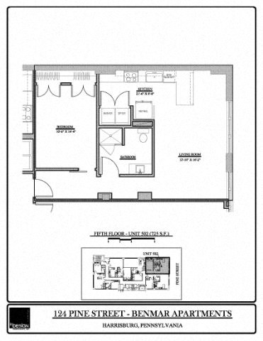 Floor plan for 1 bed, 1 bath, 721 sqft