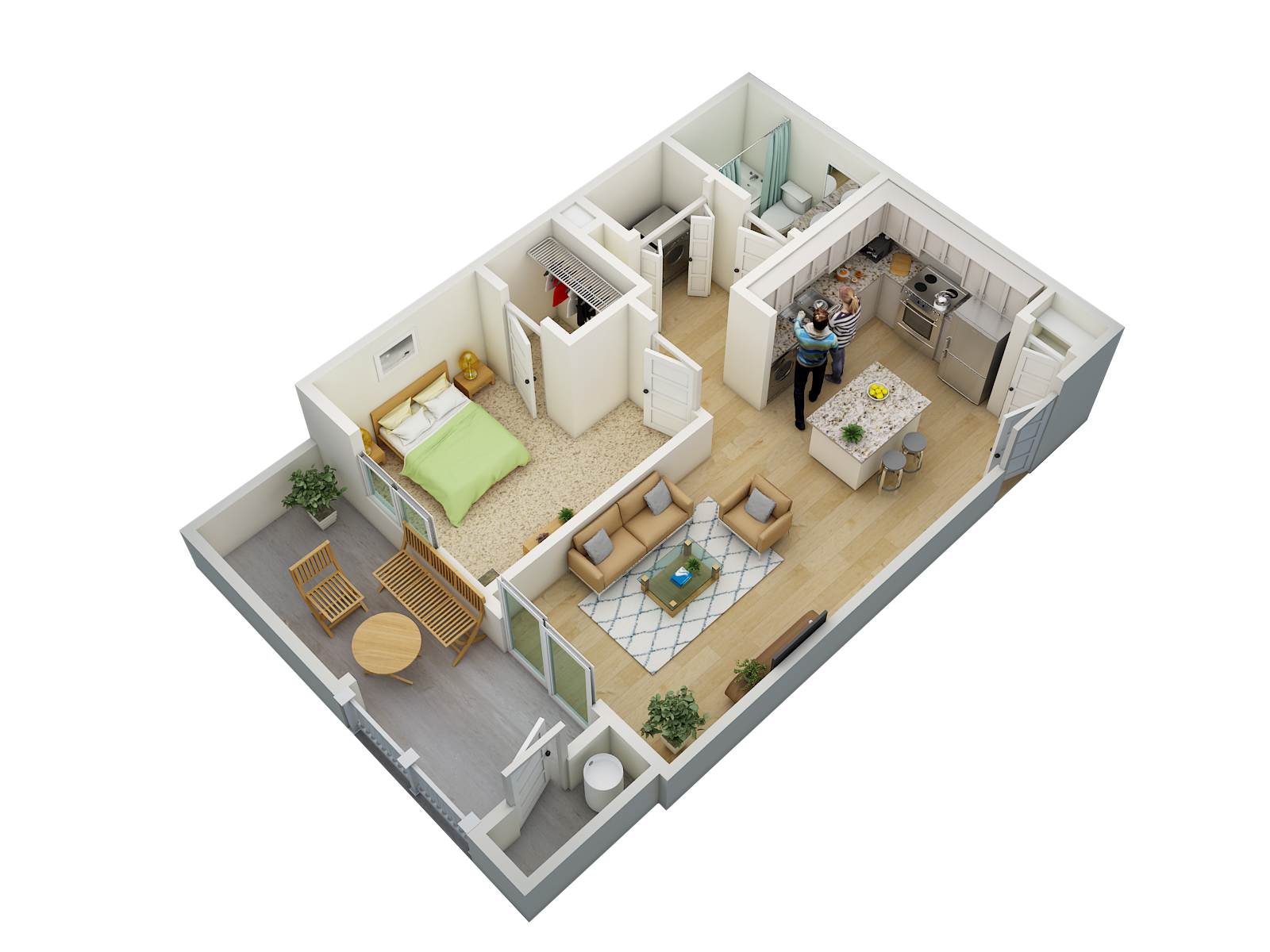 Floor plan for 1 bed, 1 bath, 725 sqft