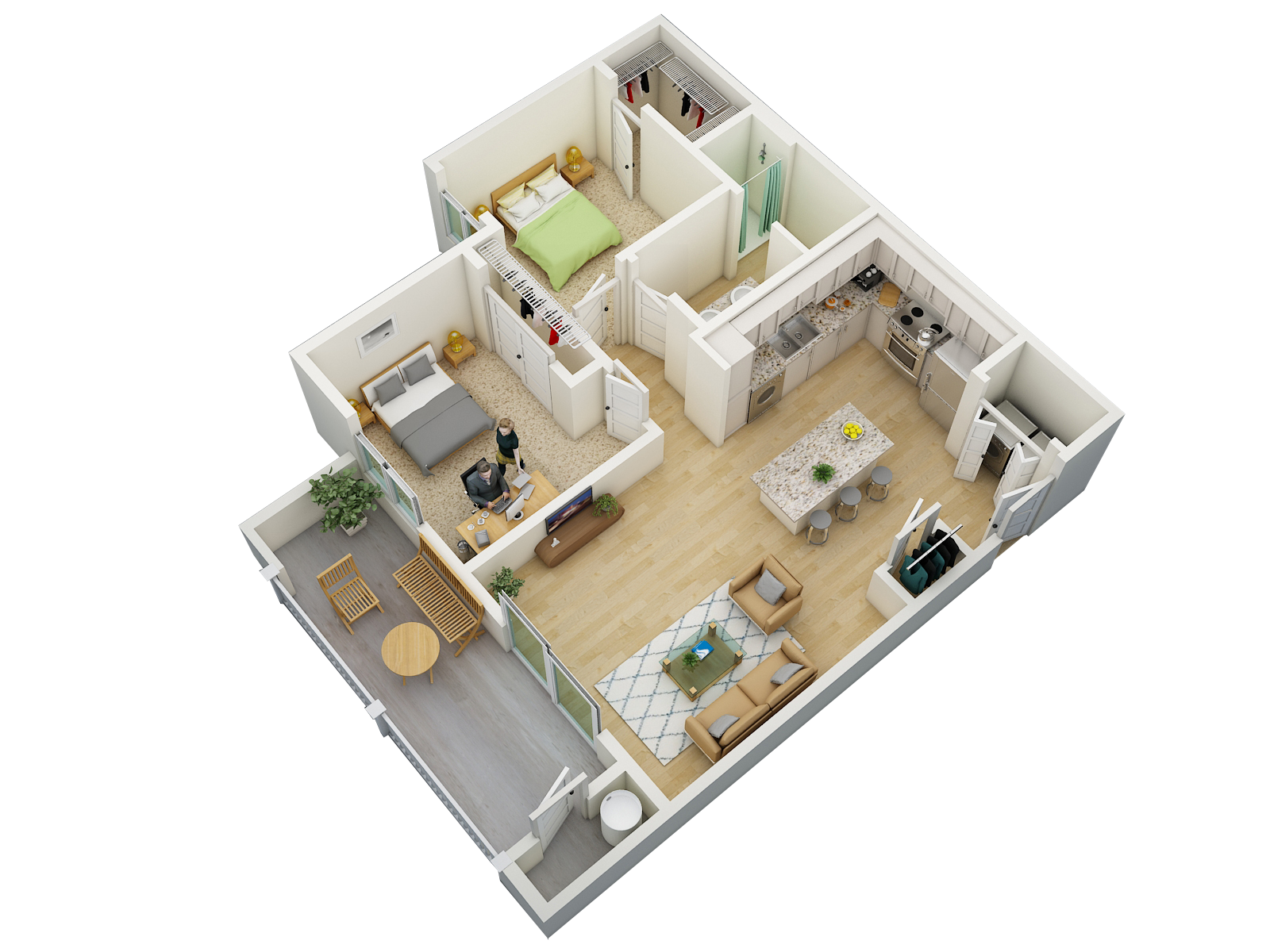 Floor plan for 2 beds, 1 bath, 1017 sqft